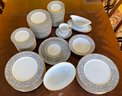 Lot 80- Sango Japan Black And White China Settings For 18  Spanish Lace And Extras