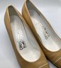 Lot 91E- Salvatore Ferragamo Tan White Leather Heels Shoes Womens Size 6B