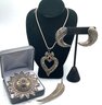 Lot 116- Sterling Silver Lot Earrings Necklace Heart Pendant Pin Brooch