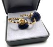 Lot 76- 14K Gold Hoop Earrings With Hearts - Gold And Blue Lapis