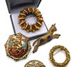 Lot 50- Vintage Brooches Castlecliff Crystal Soldor Scottish Imperial Lion Enamel Lot Of 5