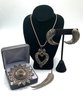 Lot 116- Sterling Silver Lot Earrings Necklace Heart Pendant Pin Brooch