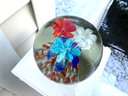 Lot 20 - Large Vintage Floral Flower Paperweight Bubbles Red White Blue