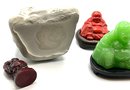 Lot 90L- Collection Of Buddhas Carved Red Chinese Green Jade? Lot Of 4