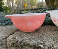 Lot 34- Vintage Pyrex Gooseberry White Pink  Bowls Set Of 3 Made In USA