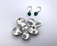Lot 9- Costume Monet Green Enamel Flower Pin Brooch & Crystal Heart Earrings