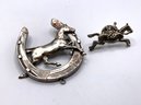 Lot 16- Coro Signed Vintage Lucky Horse Shoe Pin Brooch Horse Race Equestrian Lot Of 2
