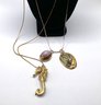 Lot 21- Vintage Costume Gold Chains & Seahorse Shell Pendants Just Beachy!