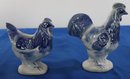 Lot 209- Pair Of Blue & White Ceramic Chicken Decorative Figurines