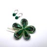 Lot 9- Costume Monet Green Enamel Flower Pin Brooch & Crystal Heart Earrings