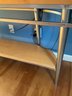 Lot 64- TV Entryway Console Table - Wood And Chrome Legs Half Moon Shape