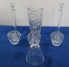 Lot 207- Crystal Lot - 7 Piece - Vases - Two Shannon Ireland Candle Stick Holders - Bowls - Bell