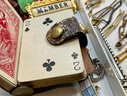 Lot 90J- Mens Vintage Lot Tie Pins Clips Odds & Ends US Travel Playing Cards