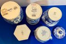 Lot 24- Spode Blue & White  Italian  Cookie Jar  Blue Room  Covered Box Pitcher - Lot Of 5