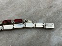 Lot 13- Sterling Silver Signed Red Stone Bracelet 7 Inches