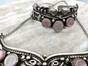 Lot 14- Sterling Silver Navajo Pale Pink Mother Of Pearl Necklace & Bracelet Set
