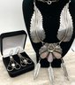 Lot 20- J.W. Toadlena Sterling Silver Pale Pink Mother Of Pearl Necklace & Earrings Set