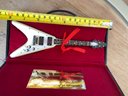 Lot 70 - Tiny Gibson Guitar Flying V Wooden Guitar Model In Case - Collectible Inc COA -
