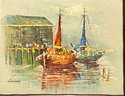 Lot 138 - Mid Century Oil On Canvas - Original Art - Seaport Nautical Ships Fishing Harbor