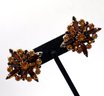 Lot 1 - Vintage Brown & Gold Crystal Necklace Matching Set Of 5 - Earrings Bracelet Brooch