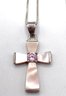 Lot 8 - Sterling Silver Chain With Pink Cross Pendant - Italy - Religious - Jesus