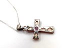 Lot 8 - Sterling Silver Chain With Pink Cross Pendant - Italy - Religious - Jesus