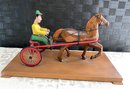 Lot 54 - Vintage Folk Art Horse And Cart Carriage With Jockey - Wood
