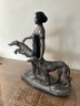 Lot 7-  Art Deco 22 Inch Metal Statue Woman & 2 Borzoi Dogs - Signed R Kaesbach - Austin Productions 1983