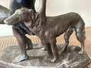 Lot 7-  Art Deco 22 Inch Metal Statue Woman & 2 Borzoi Dogs - Signed R Kaesbach - Austin Productions 1983