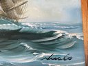 Lot 55 - Original Vintage Art Sailing Tall Ship Schooner Ogunquit Maine Painting - Great Wood Frame!