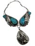 Lot 122- Stunning Sterling Silver & Turquoise Repousse Necklace Double Sided Pendant Tested