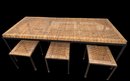 Lot 1- Danny Ho Fong Fung Iron Cane Rattan Vintage Mid Century Dining Table &  6 Stools Tropi-Cal Furniture