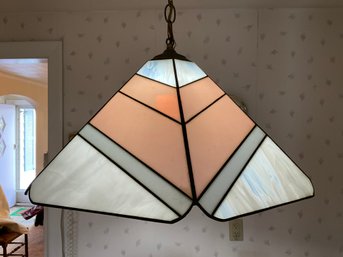 Lot 48- Hanging Stained Glass Pink & Grey Light Fixture Chandelier