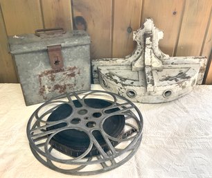 Lot 96- 1800s Gaiety Theater Light Fixture Film Case And Reel Lot