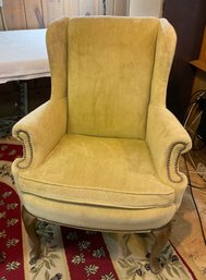 Lot 19- Sam Moore Light Yellow Velvet Wingback Chair