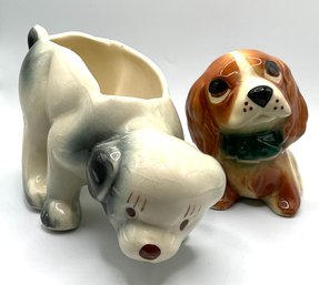 Lot 39- Vintage Lot Of Two Really Cute Dog Planters Puppy Beagle