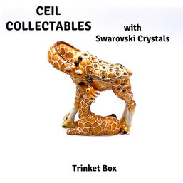 Lot 32 I- CIEL Collectables Enamel Giraffe Mom With Baby Trinket Box Swarovski Crystal