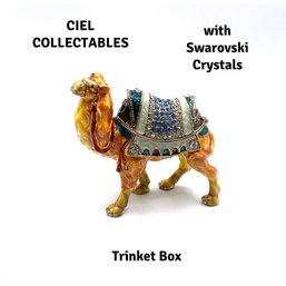 Lot 32G- CIEL Collectables Standing Camel Enamel Trinket Box Swarovski Crystal With Original Box