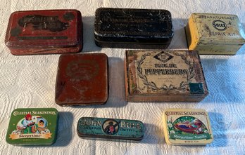 Lot 90- 8 Pieces Advertising Collectible Tins One Wooden Tin Litho