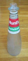 Lot 5CV-  Vintage Liberty Bell Decanter Hunt's Ketchup Glass Bottle With Label - 26 Oz.