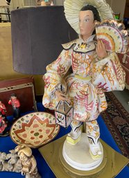 Lot 49- Beautiful Asian Lot - Lamps Shelf Vase Sake Cups Plates Figurines