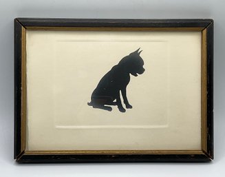 Lot 52- Vintage Framed Dog Silhouette Charcoal Reproduction Picture 7 Inches X 5 Inches