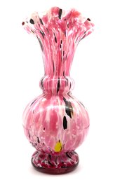 Lot L4- Beautiful Pink Black Multi Color Blown Glass Vase - Vintage Art Glass