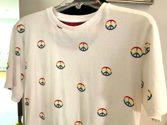 Lot SES - Denim &  Flower Rainbow Peace Sign Mens Shirt Medium Ricky Singh