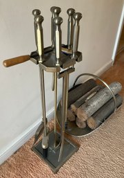 Lot 41- Heavy Fireplace Accessories - Log Holder & Logs
