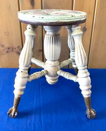 Lot 165- Antique Stool With Clawfeet And Glass Balls