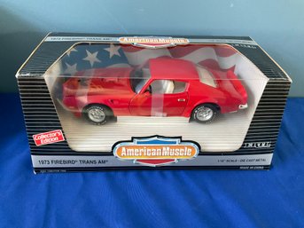 Lot 96- New 1995 American Muscle 1973 Red Firebird Trans Am 1/18 Die Cast Car