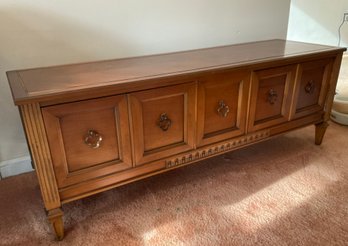 Lot 38- Mid Century Bassett Furniture Pecan Table Storage Chest
