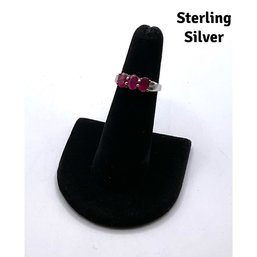 Lot 49- D Joy Sterling Silver With Deep Pink Stones Ring Size 5