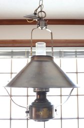 Lot 103-  Country Metal Hurricane Lantern / Frosted Globe Ceiling Mount Light Fixture